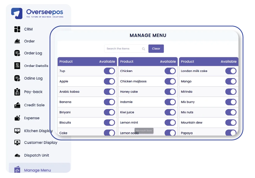 POS Menu Management Software for Menu Control